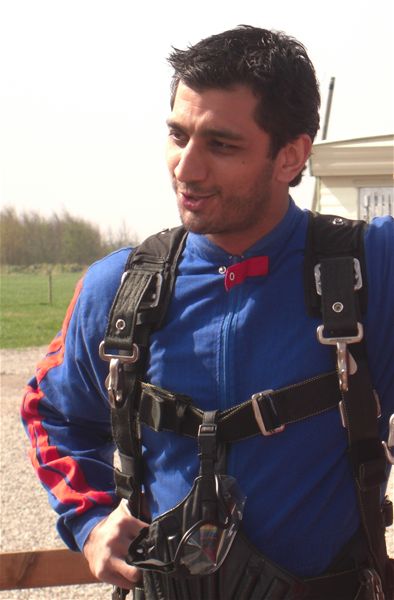 THE GREAT PARACHUTE JUMP OF 2009 - Sale club secretary Armaan Chohan is interviewed before take-off.