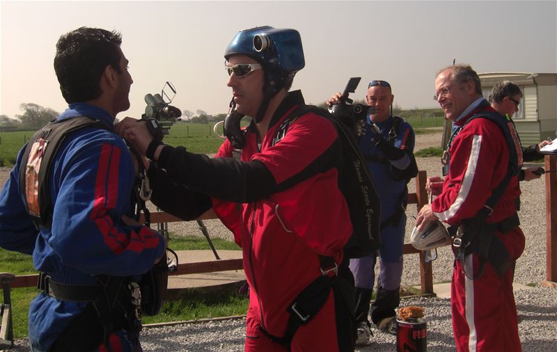 THE GREAT PARACHUTE JUMP OF 2009 - Last minute adjustments.