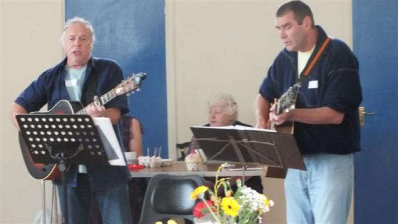 Memory Cafe at St Michaels Hall - Les and Stan entertaining