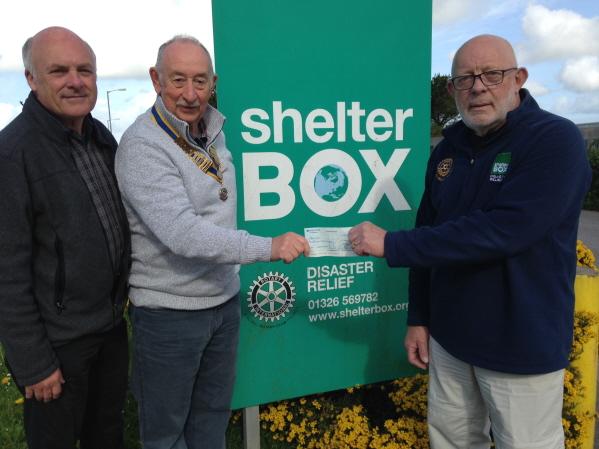 Nepal Earthquake - St. Ives Rotarians passing the cheque to Shelterbox