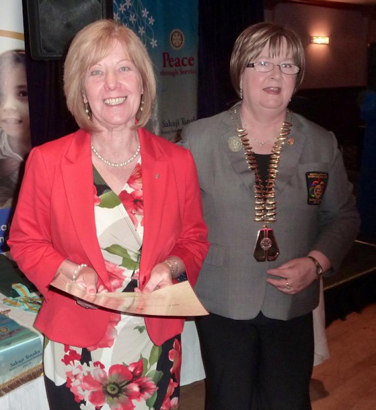 2012 D1230 District Governor's Handover  - Outgoing Greenock Rotary  President, Betty MacDonald with outgoing DG Roberta Gaitan