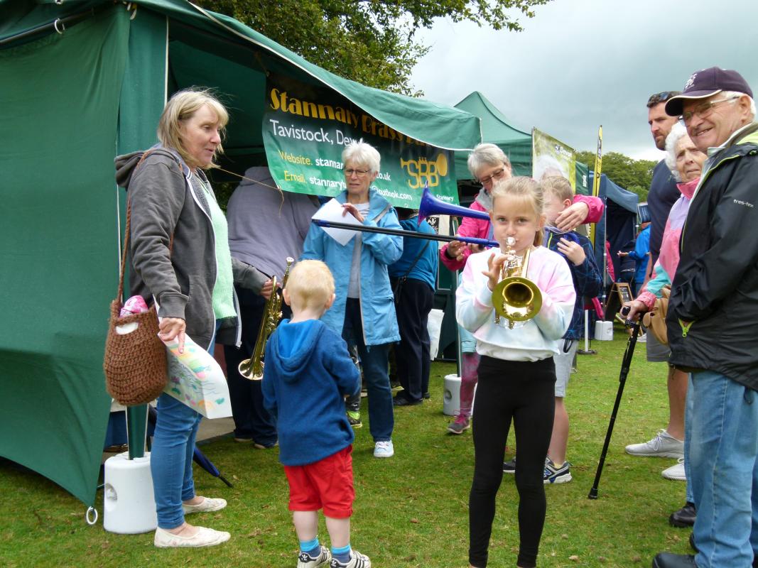 August Fun Day - The Stannary brass Band brought a range of instruments for children to try