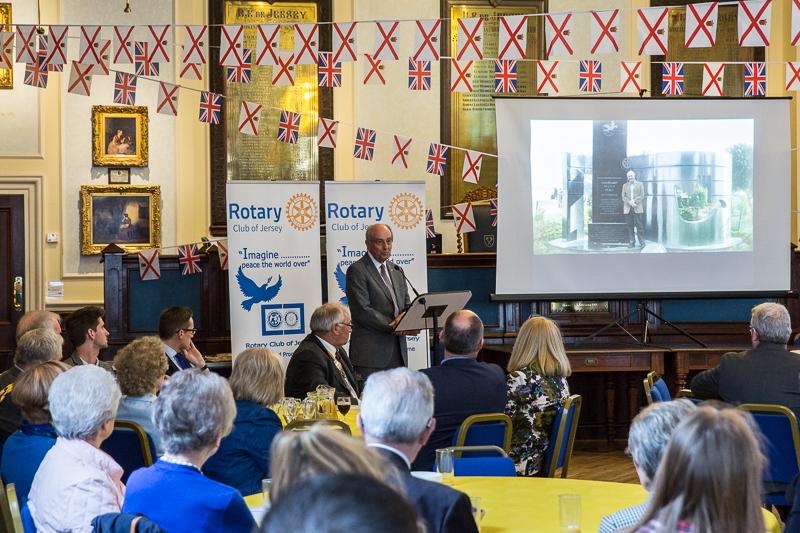 Jersey a Rotary Peace Community - Rotarian Tony Allchurch describes his journey from a visit to Chandigarth India in 2009 to today's declaration. The slide on show is Tony Allchurch at the Peace Monument in Chandigarh.