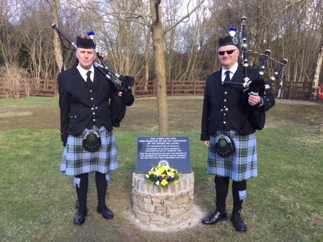 Winter Hill 60th Anniversary - Pipers at Cooill y Ree Pipe Major John Struthers (Right) and Piper Guy Pickard.