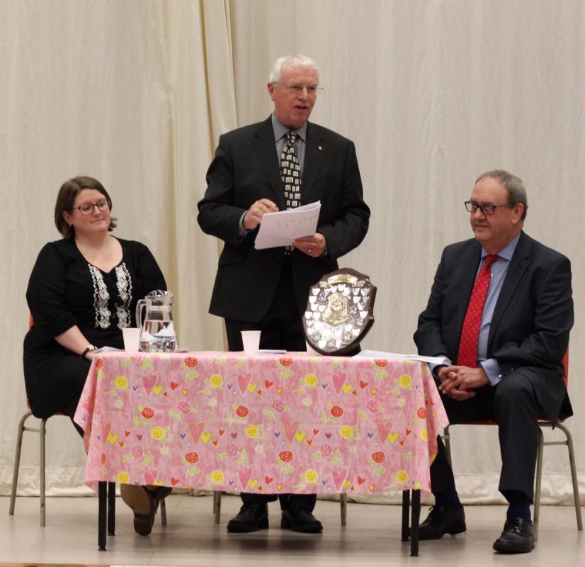 Primary Schools' Public Speaking Competition - L-R Ms Ali Campbell, Howard Callow (Rotary Club of Douglas President) and Paul Kane