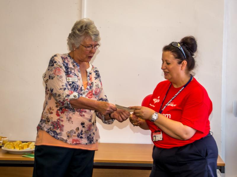 Princes Trust project handover - Linda presents our cheque for £250.