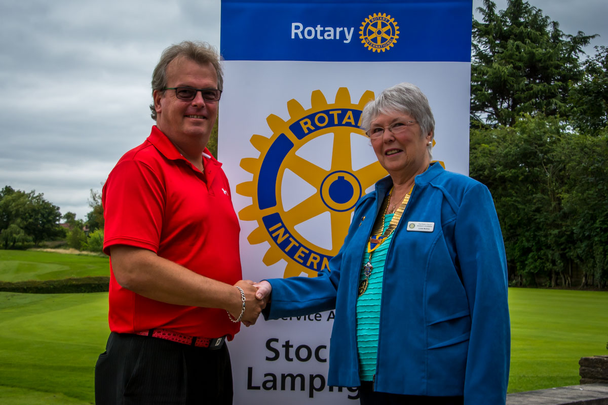 Charity Golf Day - President Linda welcomes Mark Patton.