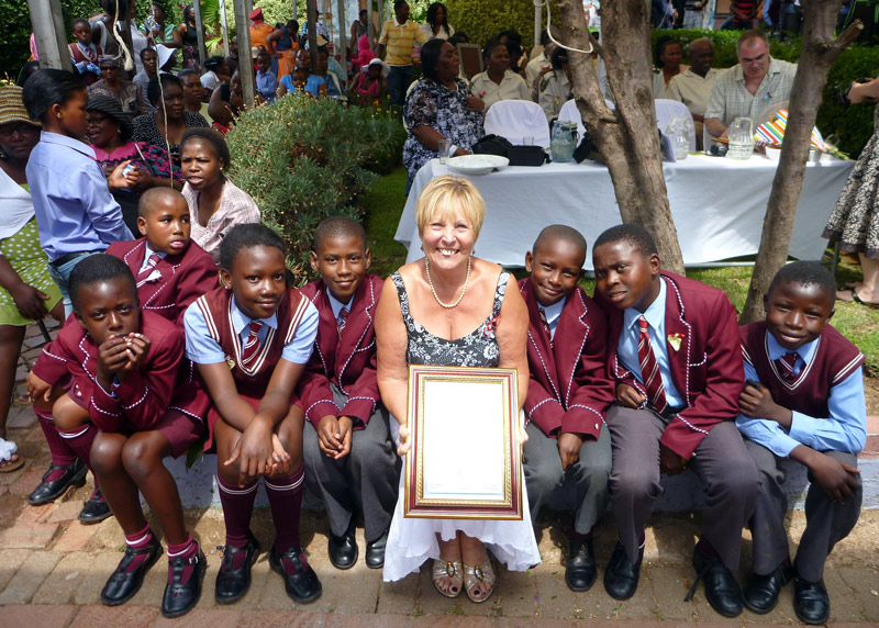 2012 Khensani Primary School - Carol with some of the children.