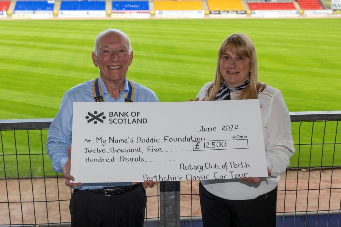 Weekly Meeting - President's Valedictory - Donation to My Names Dodie Foaundation.
courtesy of Richard Wilkins Perthshire Advertiser