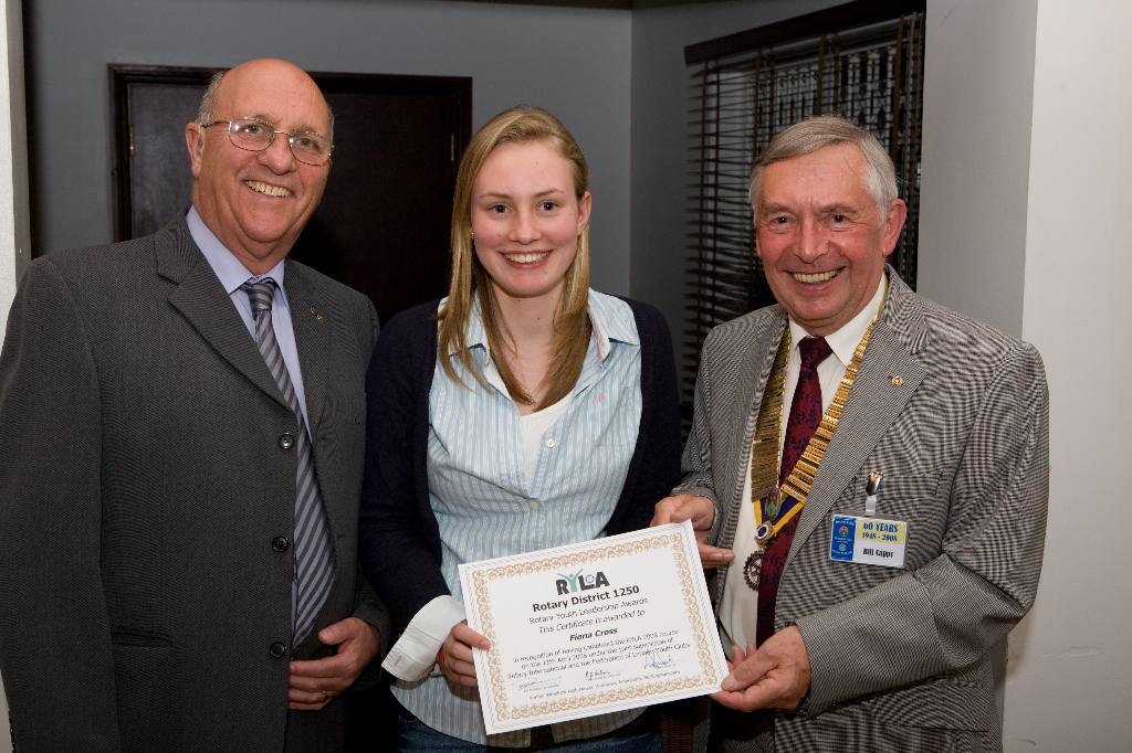 Young Achievers & Rotary Youth Leadership Awards 2007-08 - Fiona Cross with Rotarian Mick Blackford (left) and Rotary Club of Burgess Hill and District President Bill Capps