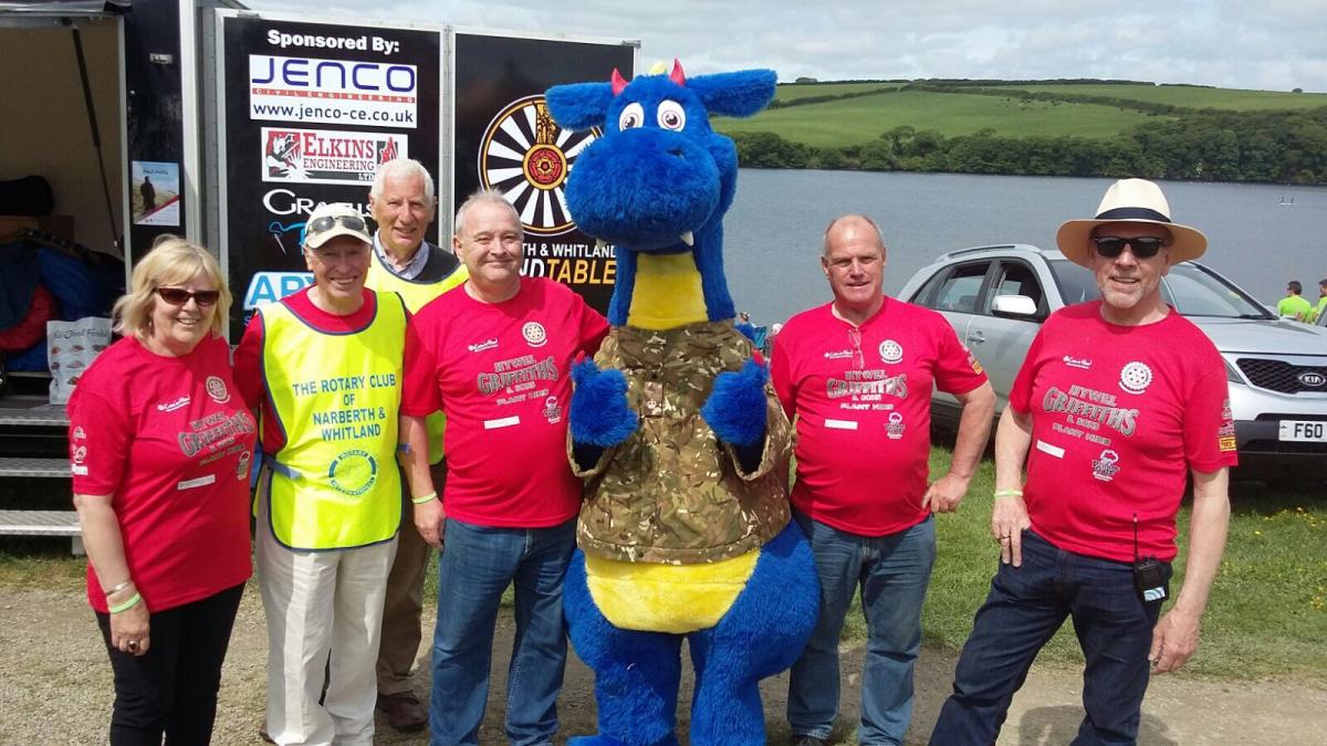EAGLE FLIES OVER THE FINISH LINE AT LLYSYFRAN - Rotarians welcomed Idris the Dragon - Copy