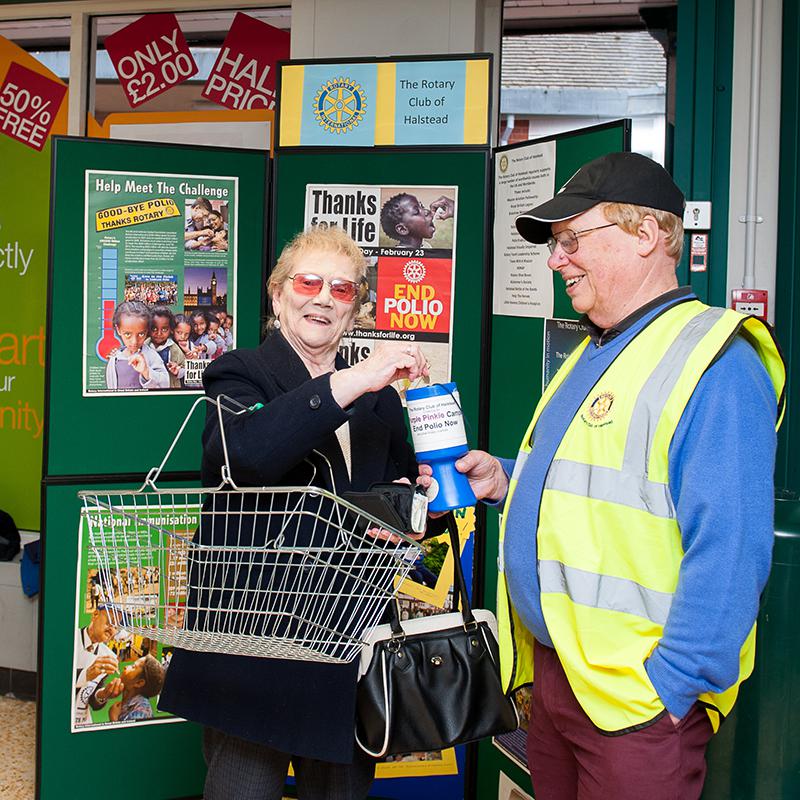 Rotary Week - End Polio Now  - Busy man that David Hume, still collecting at the Coop in Halstead.