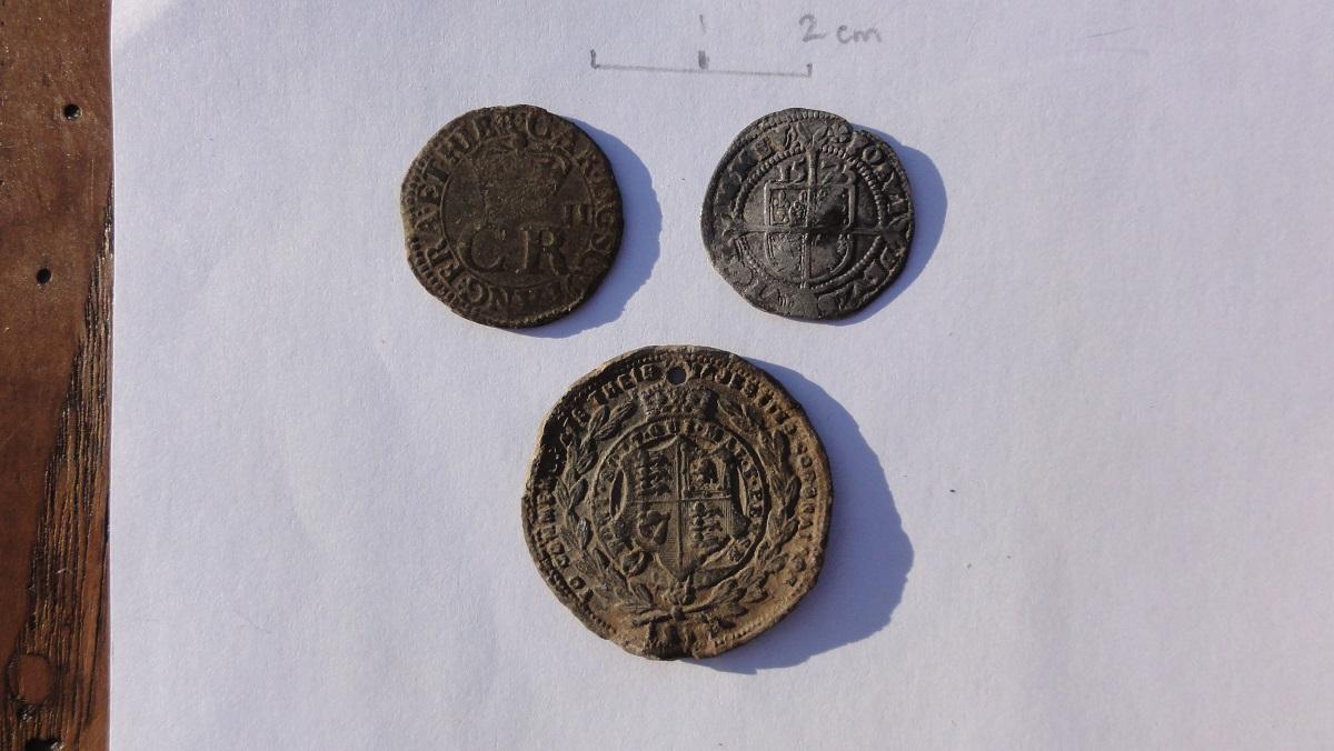 Metal Detecting Rally 2023 Results - Silver three pence Elizabeth I, Scottish copper two pence Charles II and pewter medallion coronation George V