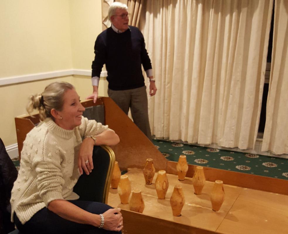 Shanklin Rotary Club Triumphant in Skittles Showdown - Steve Knight and Helen White look on anxiously as the contest hot's up 