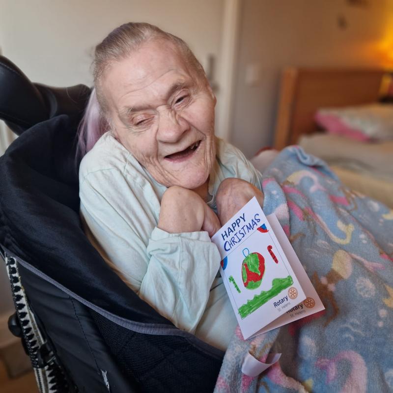 Christmas Cards for Care Home Residents - Resident with Christmas card