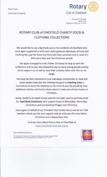 Christmas Food and Clothing Collections - A big THANK YOU to everyone who supported the collections.