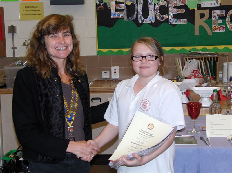 Rotary Young Chef - President Cathy Jones presents Hope with her winners certificate