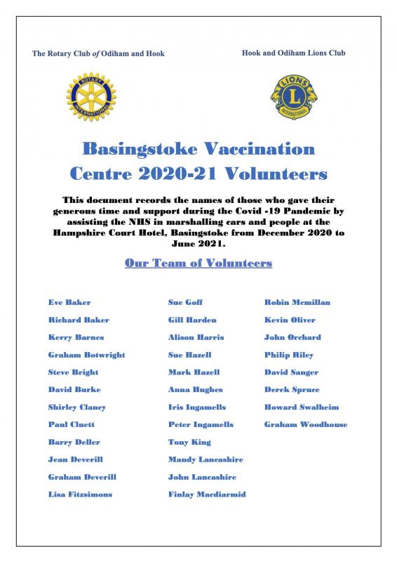 Basingstoke Vaccination Centre Volunteers - 