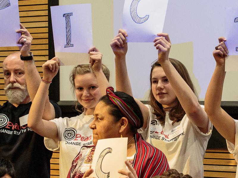 PeaceJam 2016 UK Conference - What is it that Esme and Lily are spelling out?