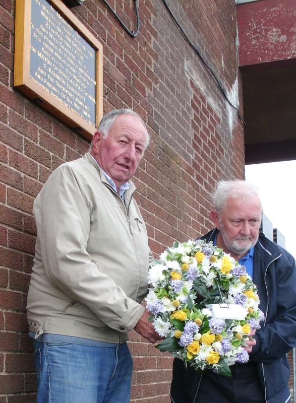 Visit to Horwich - Presidents Mike Priest and Ted Wisedale with the wreath to mark the 56th Anniversary of Winter Hill.