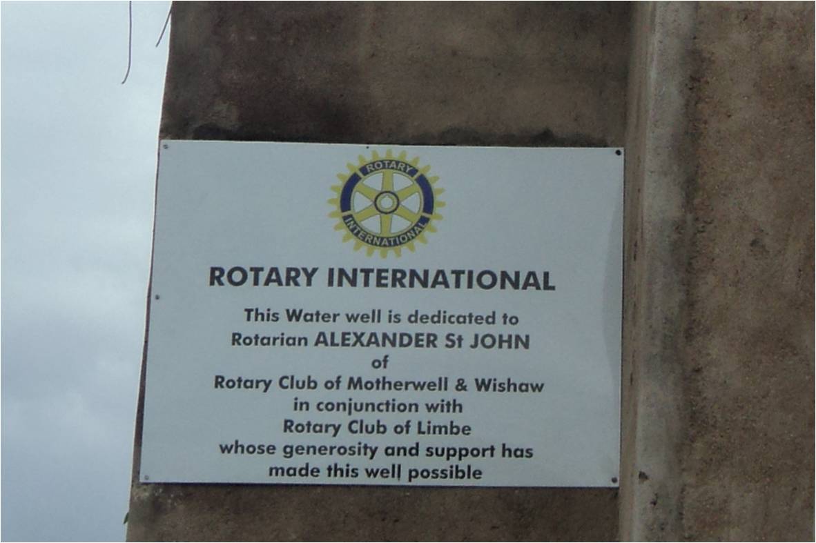 'WishWell' Project - Plaque at the well dedicated to the memory of Past President Alex St John