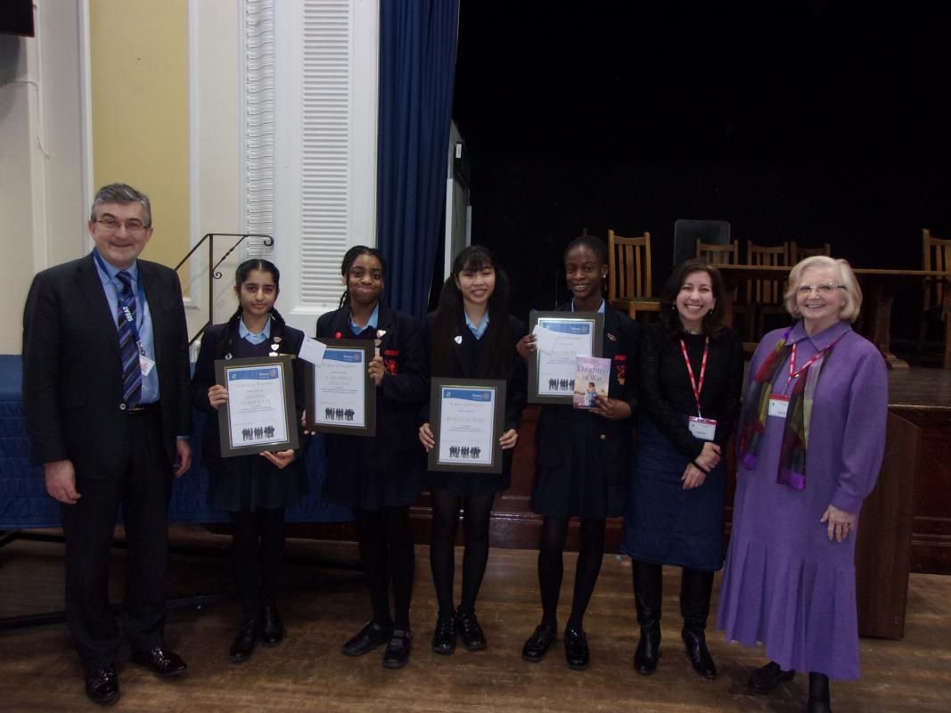 Youth - Headteacher of WHSG Andrew Cooper, Local writer Sam Lierens and Catrina Lambert present the certificates to the Young Writer winners 2022