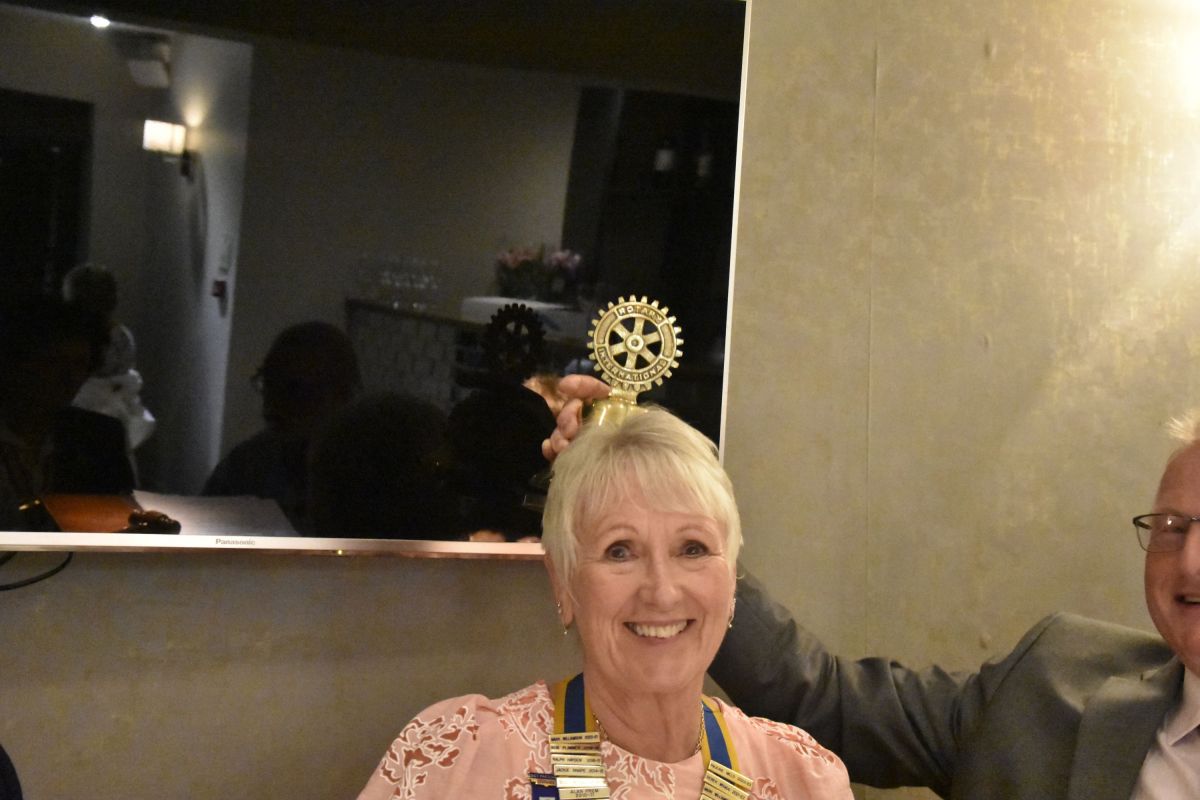 Wickford Rotary, 65 years on! - Pauline with her halo!