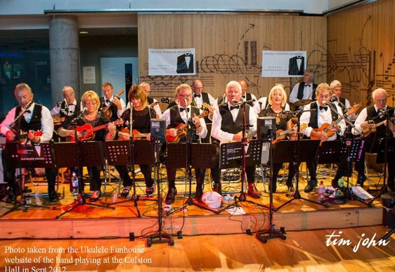 Fellowship - We organise concerts during the year, to raise funds for charity and to entertain. April 2014 brought the Ukelele Funhouse Orchestra: 16 ukuleles, bass guitar & drums