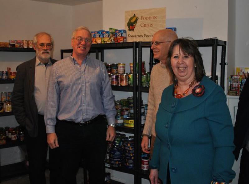 We support Knighton Food Bank with Ludlow RC - Our President Clive Payne, Ludlow Rotary Club President Michael Symonds, Food Bank Manager Helen Anderson and Food Bank chairman Rod Smith