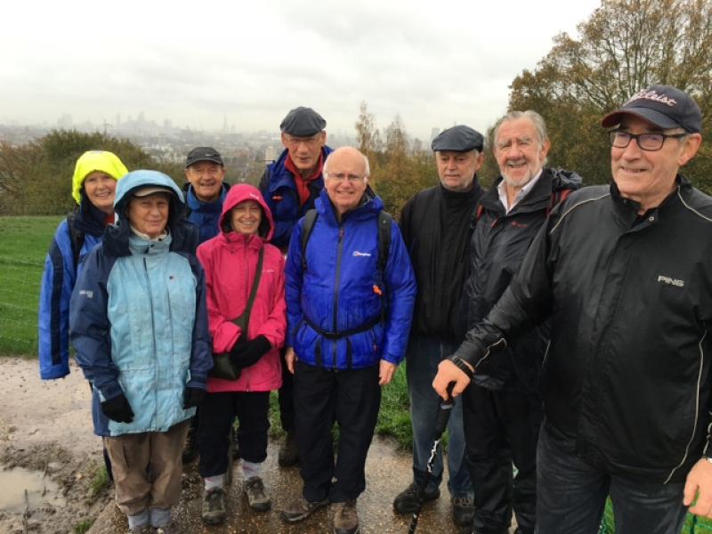Sports & Social - The walking stalwarts, dressed appropriately for rain, have a walk in North London.