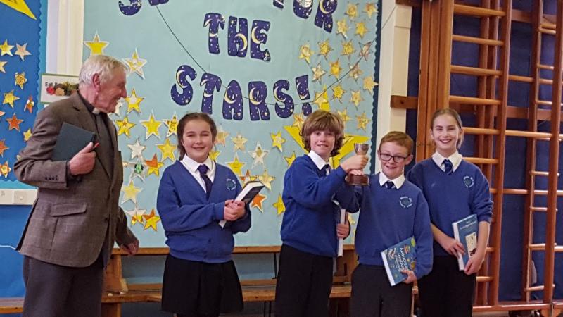 Primary School Quiz - March 2016 - The winning team, Warden Hill Primary School receiving the Cup, and Usborne Children's  Dictionaries