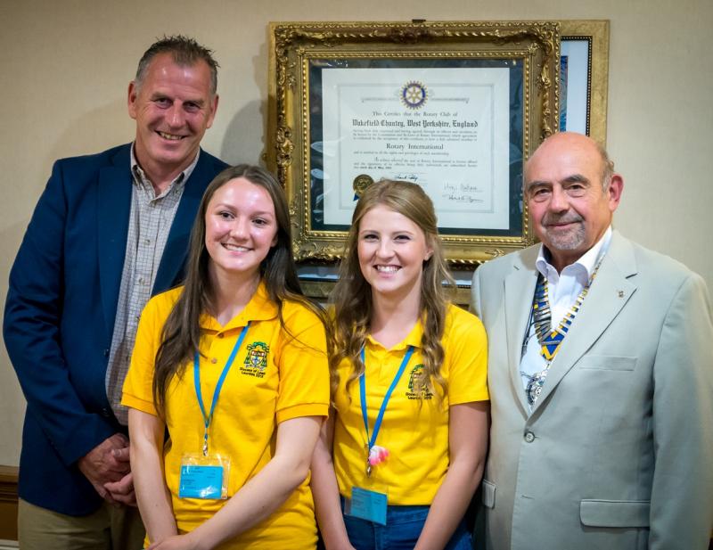 Scouts and Pilgrims - Eve and Alice with Rotarian Simon Burrow and President Bob Guard