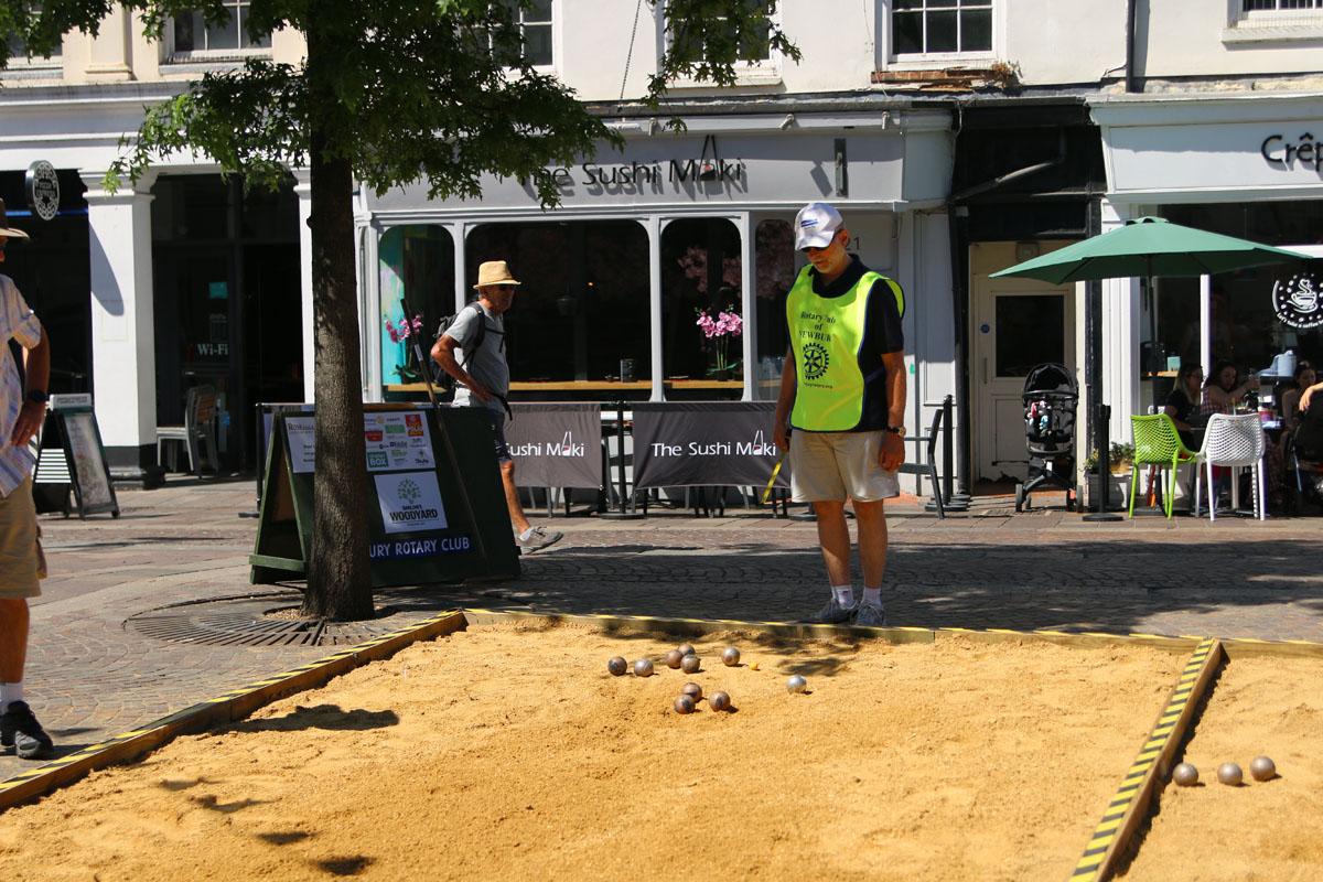 Boules in the Square 2022 - How am I going to get that ball stuck up my trouser close to the Jack?