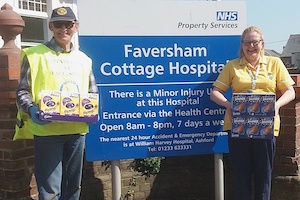 Delivering Easter eggs to Faversham Cottage Hospital